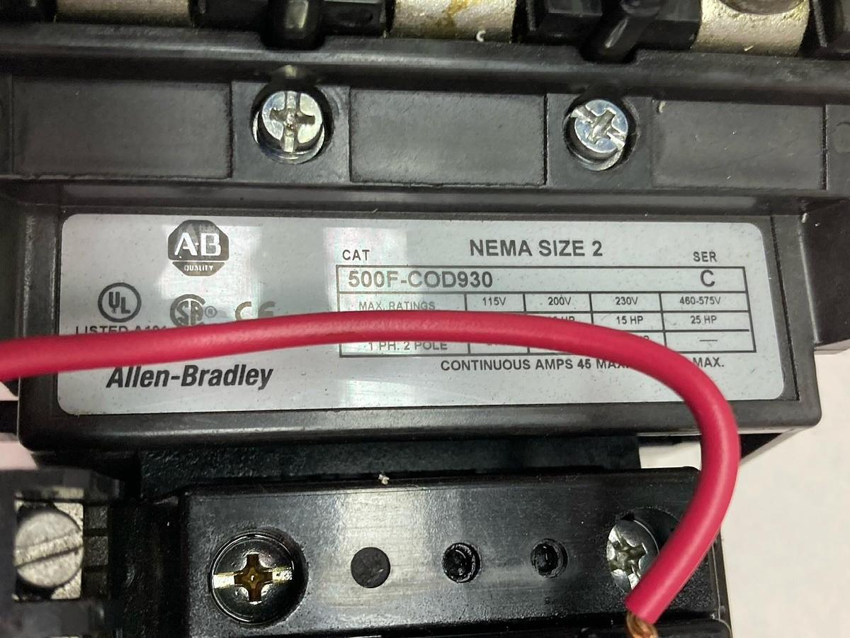 Used Allen-Bradley,500F-COD930,Contactor Nema Size 2 Series C 600VAC