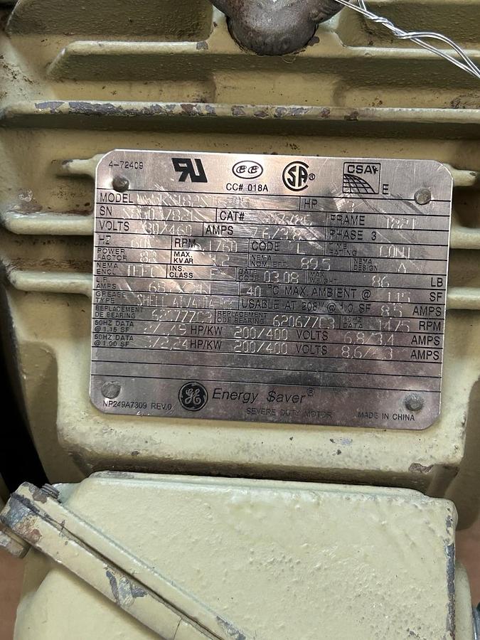Used GE,5KS182ST205,MOTOR 3HP 230/460V 1760RPM 3PH 182T FRAME