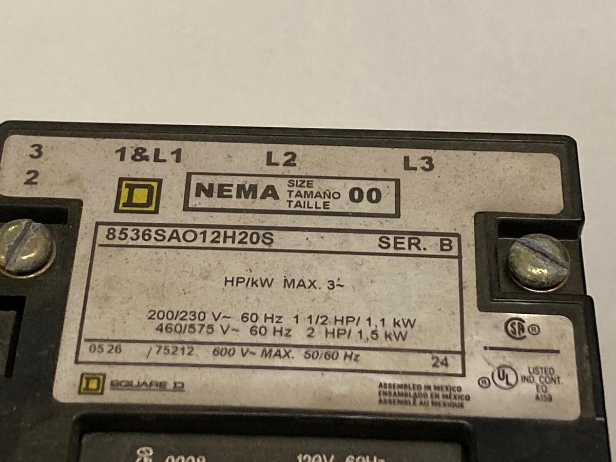 Used Square D,8536SAO12H20S,Starter Ser B 50/60Hz