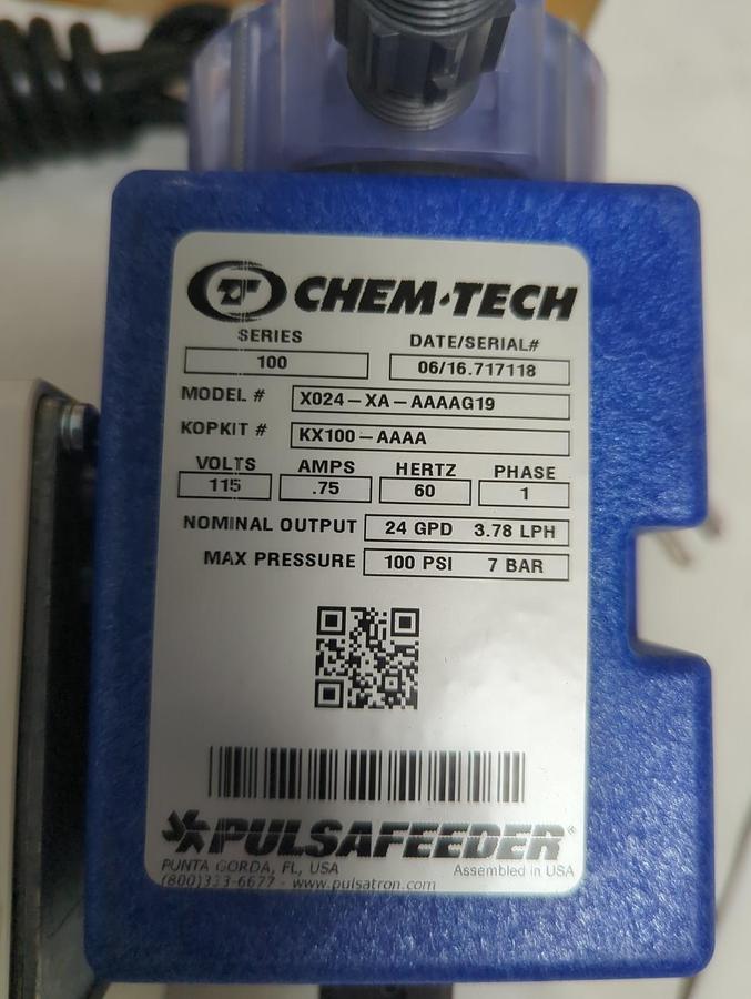 CHEM-TECH,X024-XA-AAAAG19,CHEMICAL METERING PUMP 115V 100PSI NOS