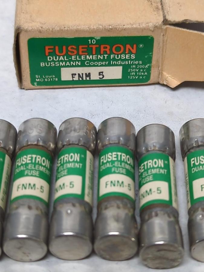 COOPER BUSSMANN,FNM5,FUSETRON 5 AMP FUSES BOX OF 10 NOS