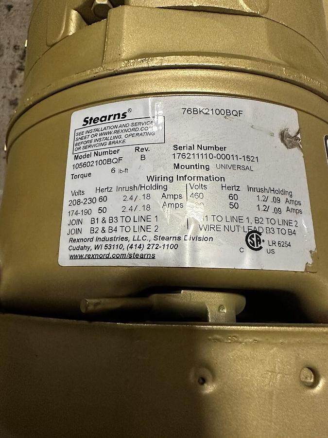 Used Baldor-Reliance,Vebm3546,Brake Unit Motor 1 Hp 1760 RPM 3-Phase Frame 56C