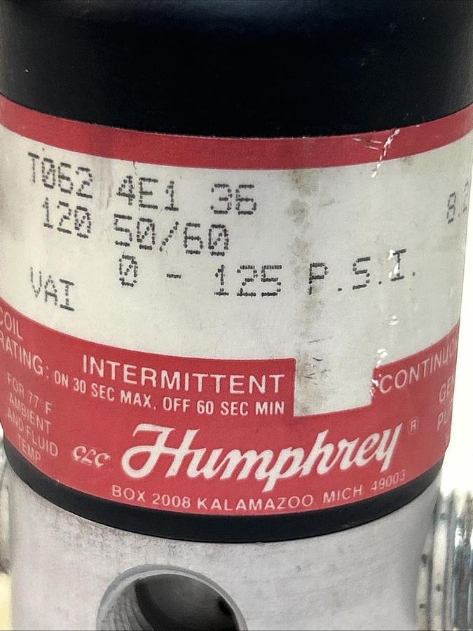 Used HUMPHREY,T0624E136,GENERAL PURPOSE VALVE 0-125PSI 120V