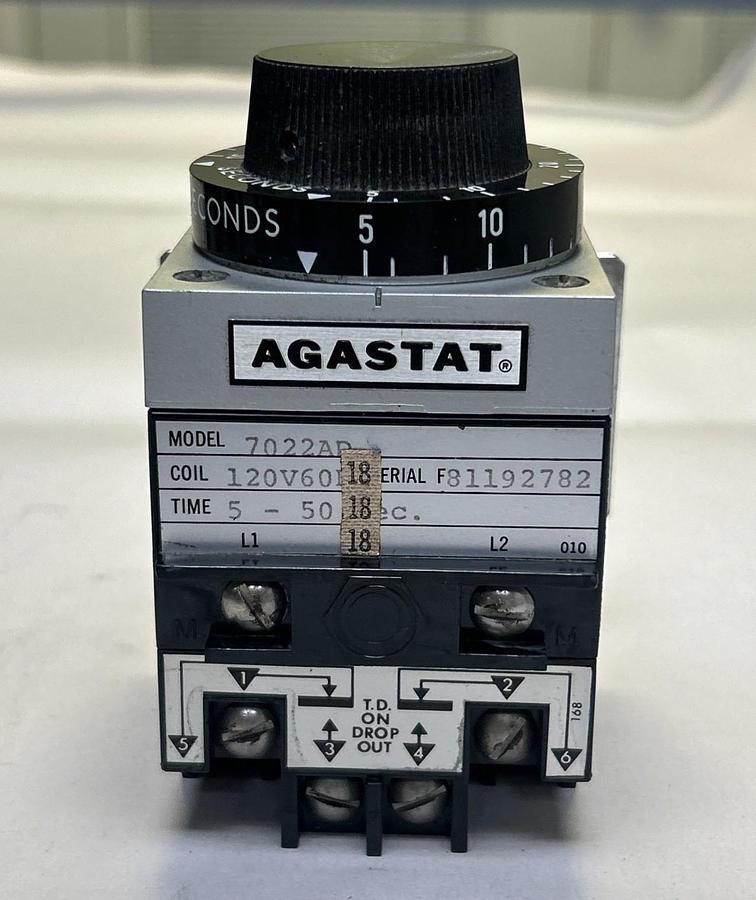 Used AGASTAT,7022AD,TIME DELAY RELAY 5-50 SEC 120V