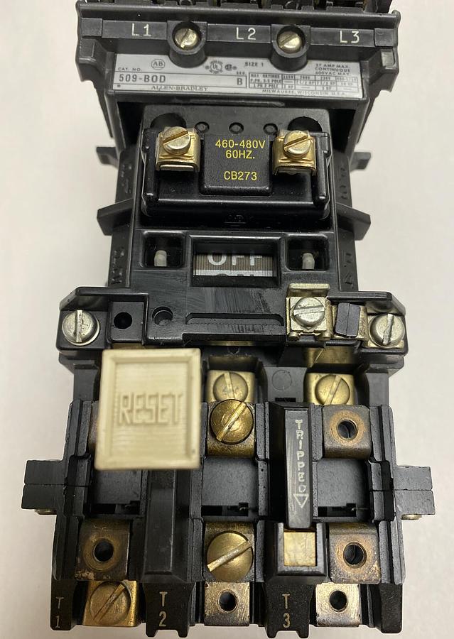 Used Allen-Bradley,509-B0D,Series B Size 1 Motor Starter 27AMP 600V 3 Pole 460V Coil