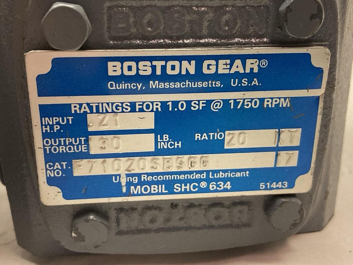Boston Gear,F71020SB5GG,Gear Reducer Ratio 20:1 1750rpm 0.21Hp