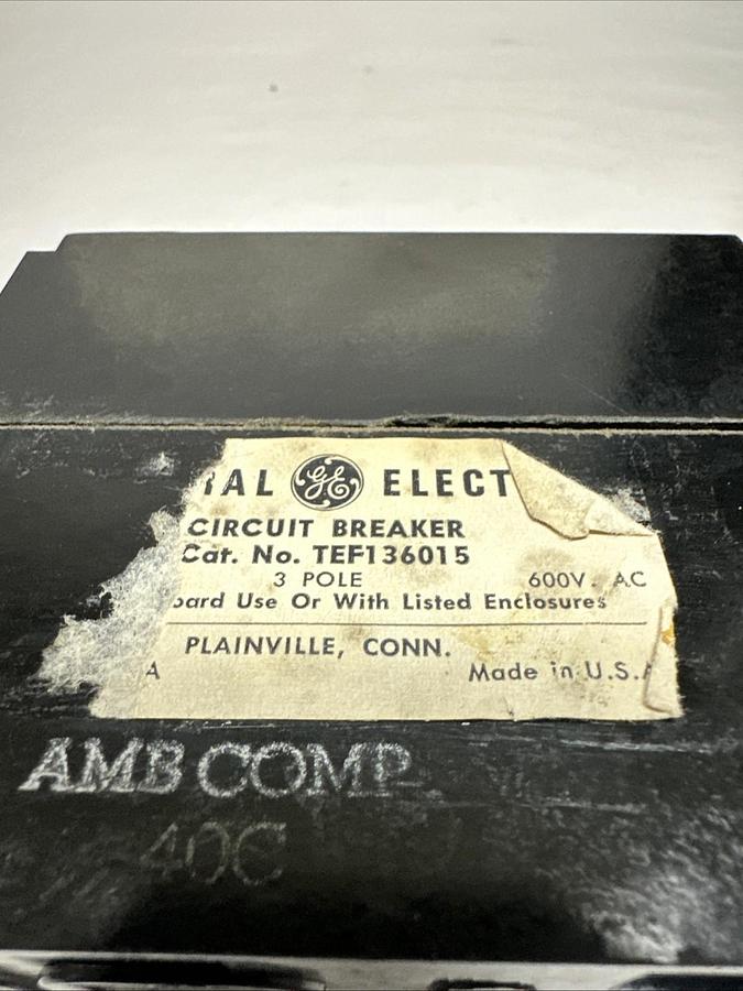Used GE,TEF136015,15 Amp 3 Pole Molded Circuit Breaker