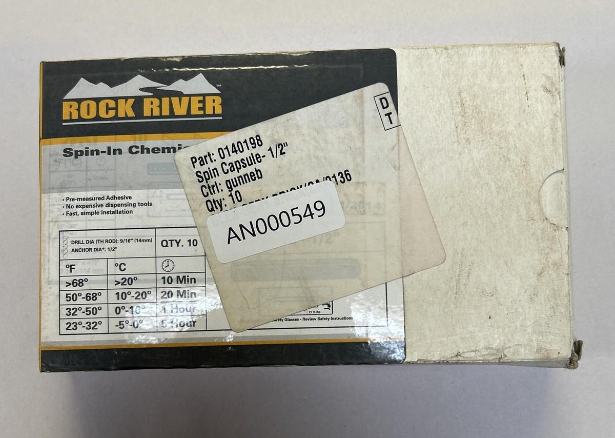 Used ROCK RIVER,0240298,SPIN-IN CHEMICAL CAPSULE 1/2INCH BOX OF 10 NOS