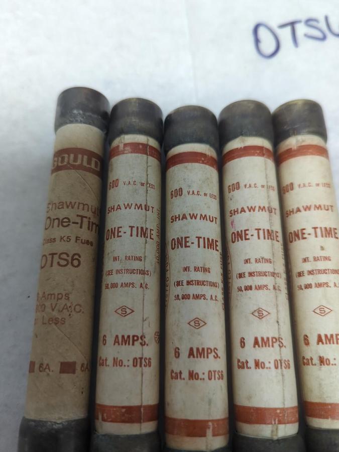 Used SHAWMUT,OTS6,ONE-TIME 6 AMP FUSE LOT OF 5 PRE-OWNED