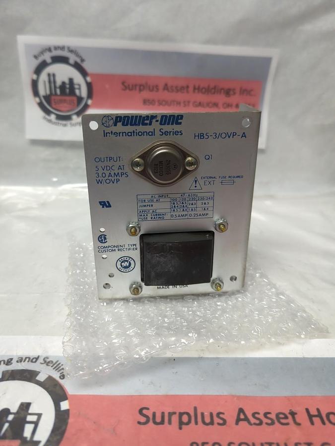 Used POWER-ONE,HB5-3/OVP-A,POWER SUPPLY 5VDC @ 3.0AMPS W/OVP PRE-OWNED