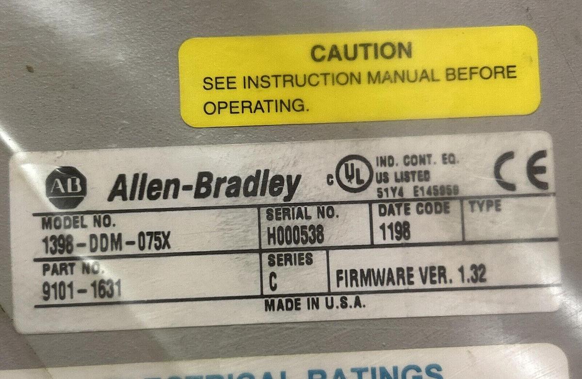 Used ALLEN BRADLEY,1398-DDM-075X,SER C SERVO DRIVE 75A 240V 10HP REFURBISHED