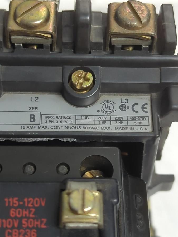 Used ALLEN BRADLEY,509-AOD,SERIES B NON-REVERSING STARTER 18 AMP SIZE 0 PRE-OWNED