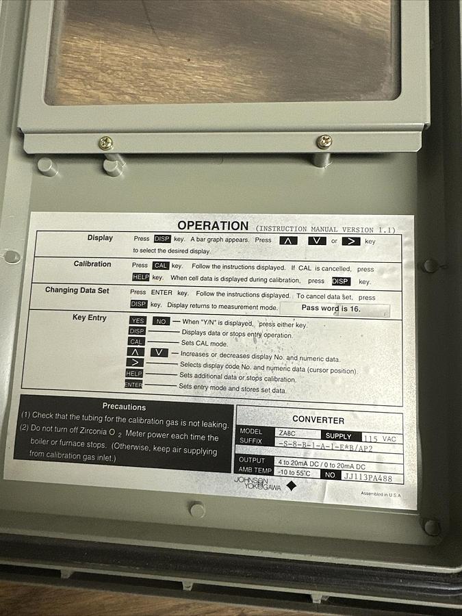 Used Yokagawa,ZA8,Zirconia Oxygen Analyzer