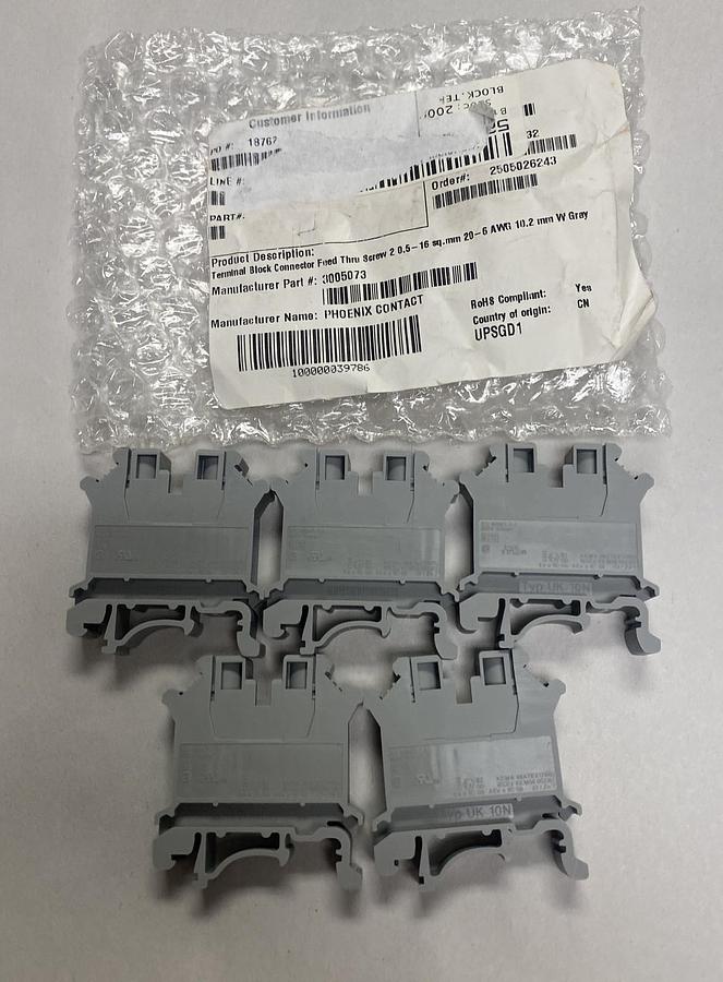 PHOENIX CONTACT,UK 10 N,PHOENIX CONTACT LOT OF 5 NEW NO BOX