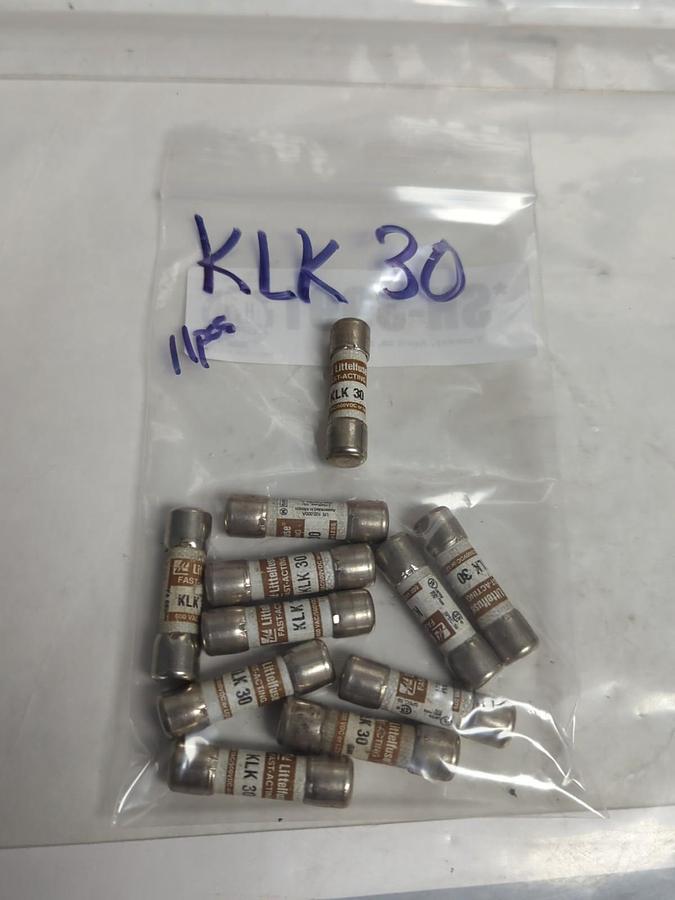 Used LITTELFUSE,KLK-30,FAST-ACTING 30 AMP FUSE LOT OF 11 PRE-OWNED