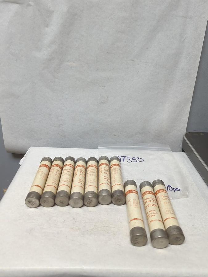Used GOULD SHAWMUT,OTS50,ONE-TIME 50 AMP FUSE LOT OF 10 PRE-OWNED
