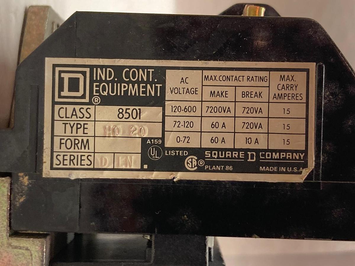 Square D,Class 8501 Type H0 20,AC Control Relay Ser D