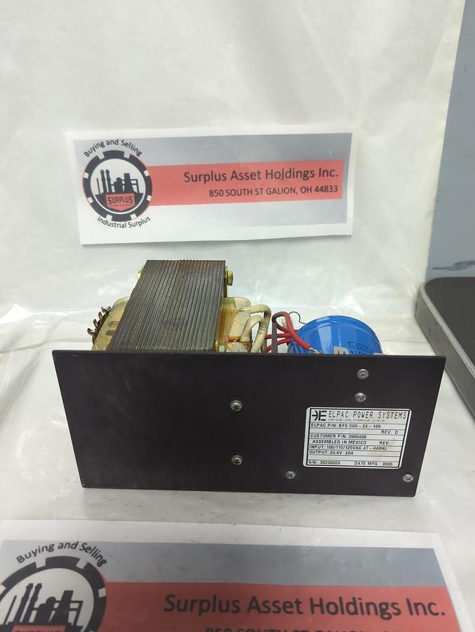 Used ELPAC,BFS-500-24-109,POWER SUPPLY OUTPUT 24.6VDC 20A PRE-OWNED