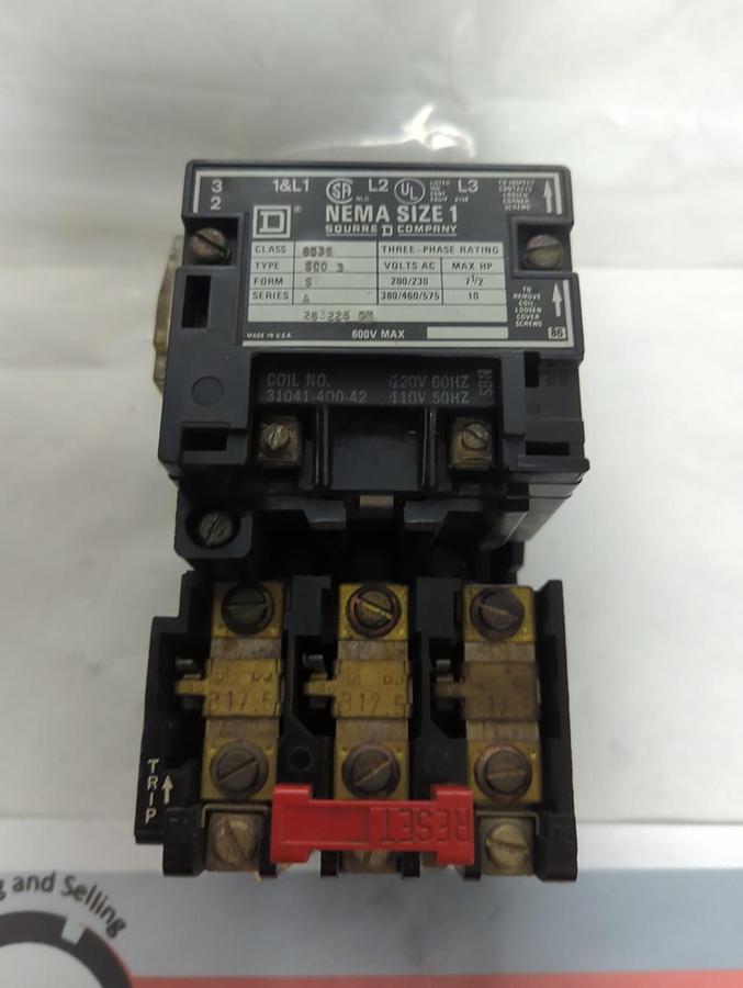 Used SQUARE D,8536-SCO 3,MOTOR STARTER SIZE 1 SERIES A PRE-OWNED