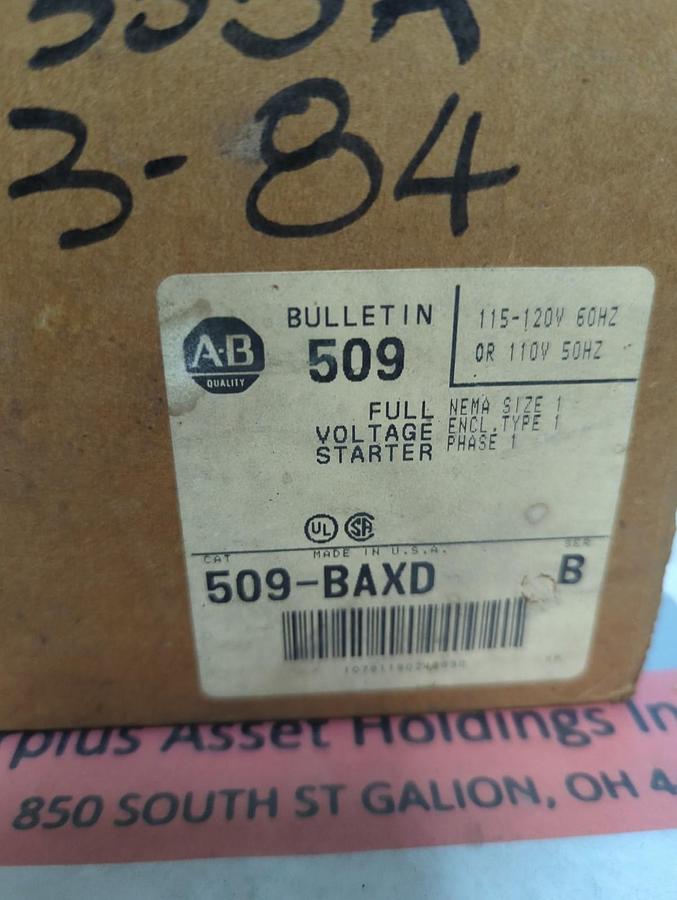 ALLEN BRADLEY,509-BAXD,FULL VOLTAGE STARTER NEMA 1 PH 1 SERIES B NOS