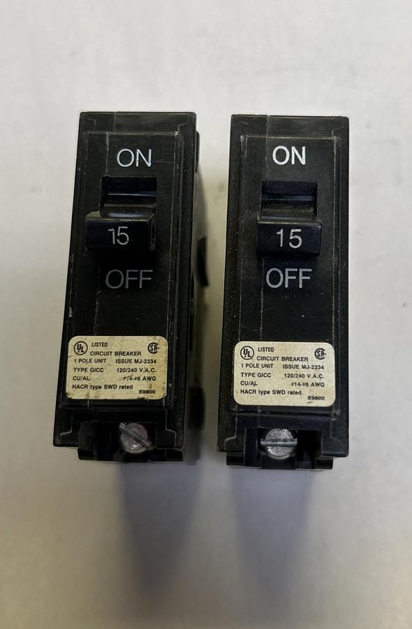 Used GENERAL SWITCH,GS-15H,CIRCUIT BREAKER 15A 120/240V 1P LOT OF 2
