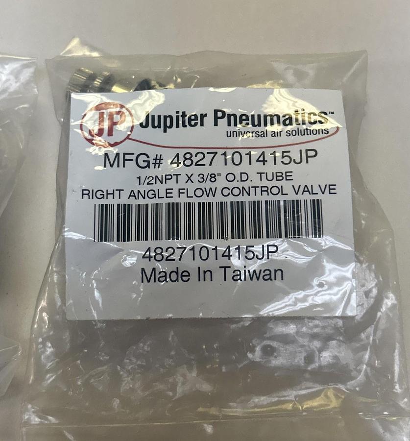 JUPITER PNEUMATICS,4827101415JP, 1/2 INPTX3/8 IN RIGHT ANGLE FLOW VALVE LOT OF 2