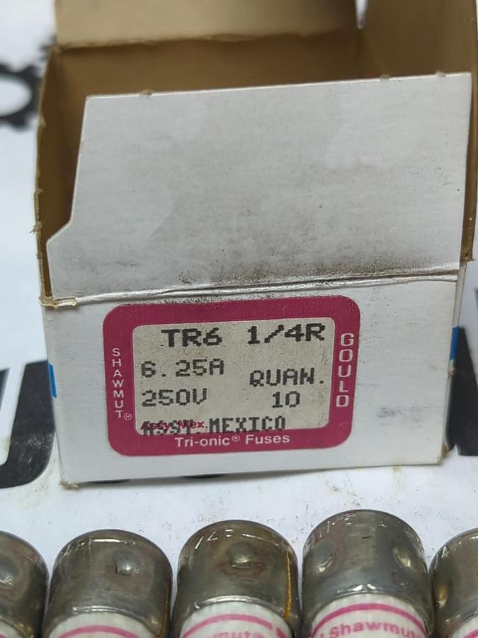 GOULD SHAWMUT,TR6-1/4R,TRI ONIC 1/4 AMP FUSES BOX OF 10 NEW