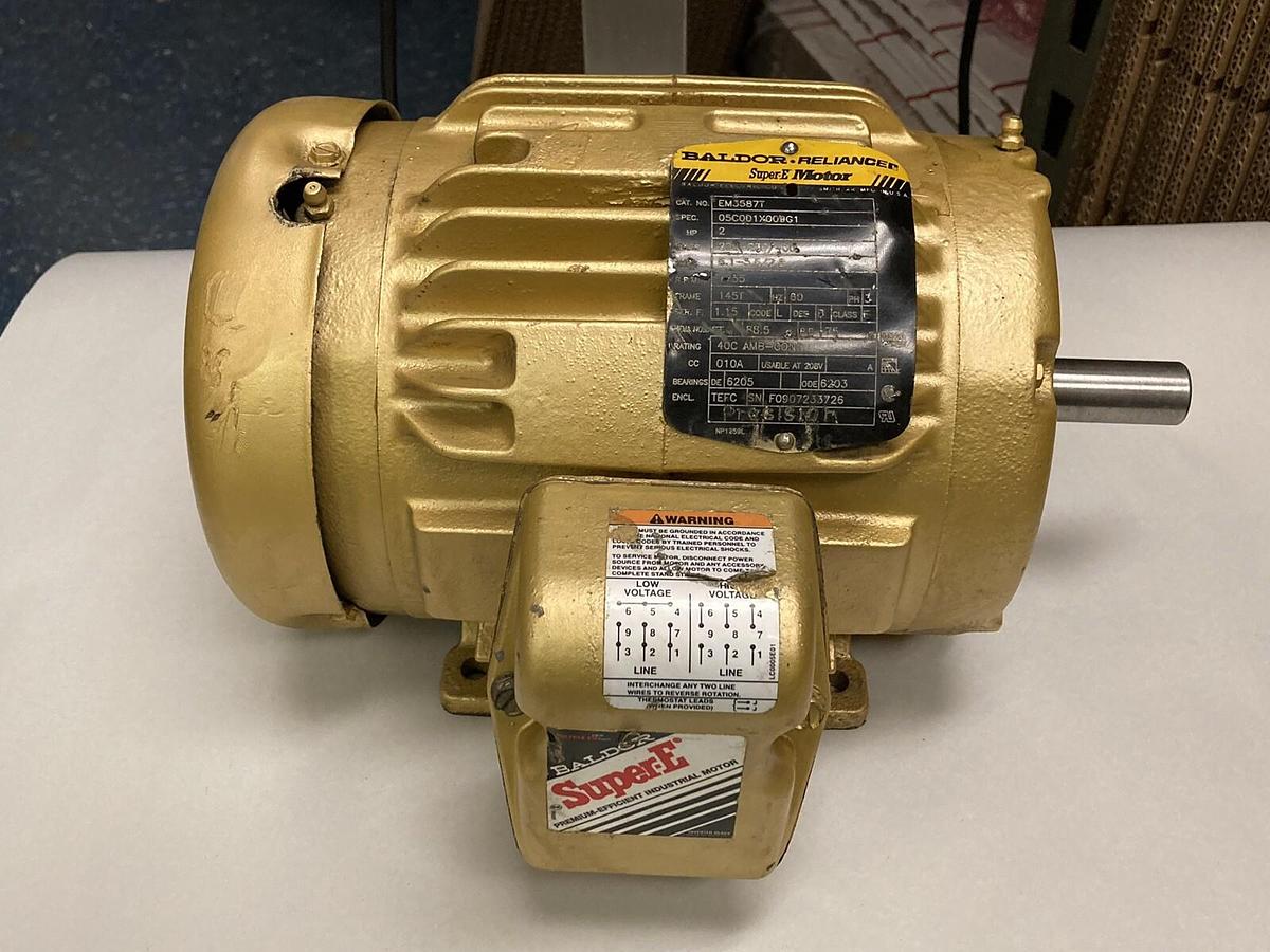 Used Baldor,EM3587T,3-Phase Industrial Motor 2 HP  1750 RPM 208-230/460V