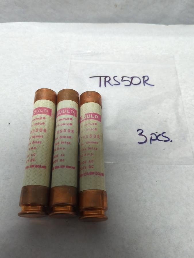 Used GOULD SHAWMUT,TRS50R,TRI-ONIC 50 AMP FUSE LOT OF 3 PRE-OWNED