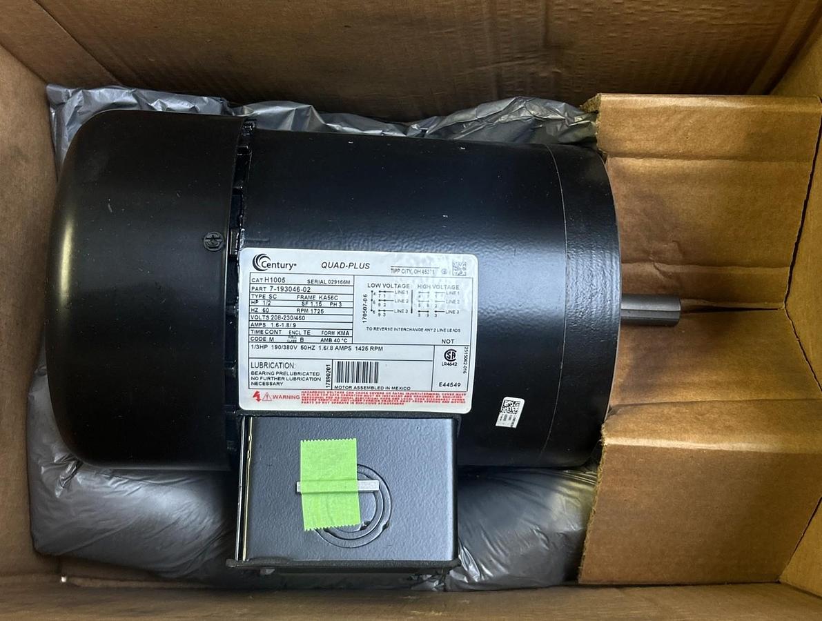 CENTURY,H1005,QUAD PLUS MOTOR 1/2HP 1725RPM 208-230/460V KA56C FRAME NOS