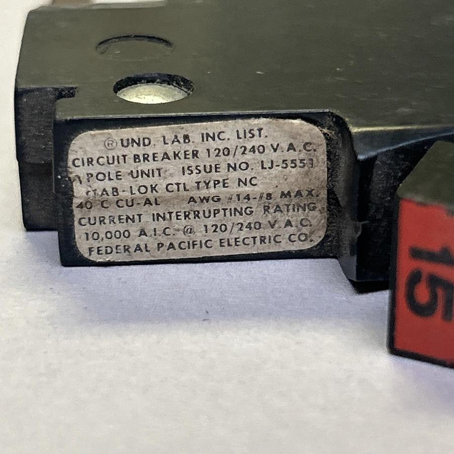 Used FEDERAL PACIFIC,NC115,CIRCUIT BREAKER 15A 120/240V 1P LOT OF 4