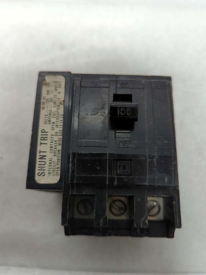 Used SQUARE D,QOB31001021,CIRCUIT BREAKER 100 AMP 3-POLE WITH SHUNT TRIP PRE-OWNED