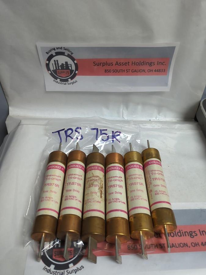 Used GOULD SHAWMUT,TRS75R,TRI-ONIC FUSE 75 AMP LOT OF 6 PRE-OWNED