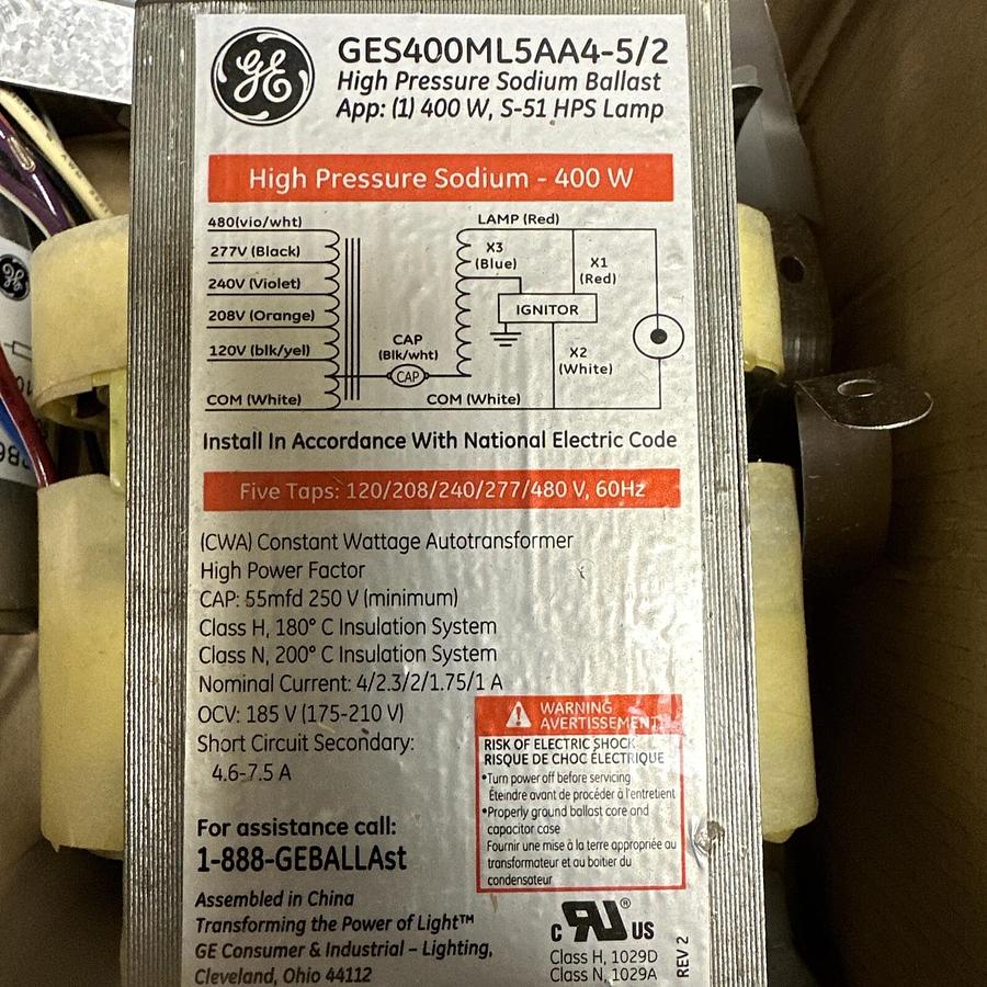 GE,GES400ML5AA4-5/2,High Pressure Sodium Ballast
