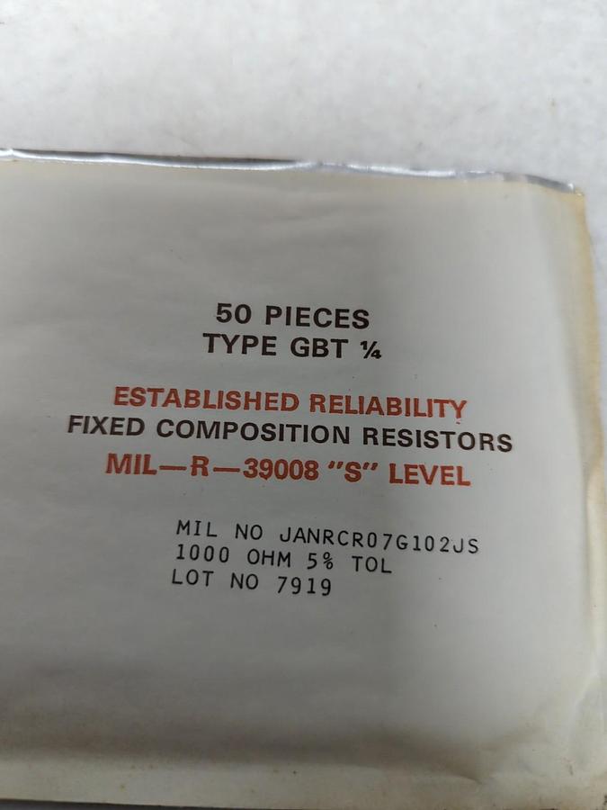 TRW,GBT 1/4,FIXED COMPOSITION RESISTOR 1000 OHMS 5% TOL PACK OF 50 PCS NOS
