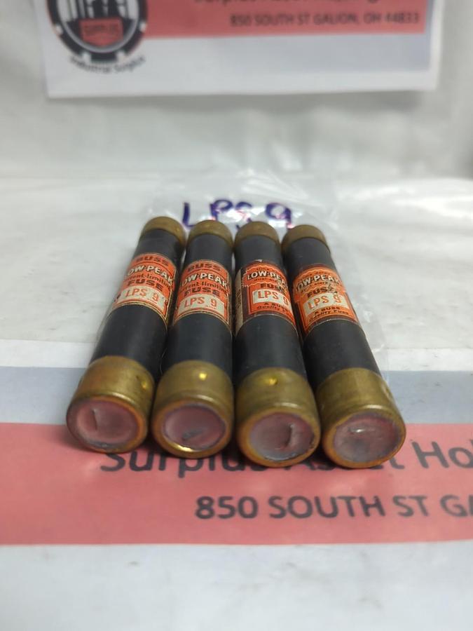 Used COOPER BUSSMANN,LPS-9,LOW-PEAK 9 AMP FUSE LOT OF 4 PRE-OWNED