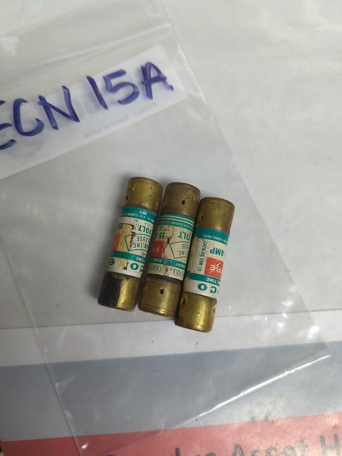Used ECON,ECN-15,ONE-TIME 15 AMP FUSE LOT OF 3 PRE-OWNED