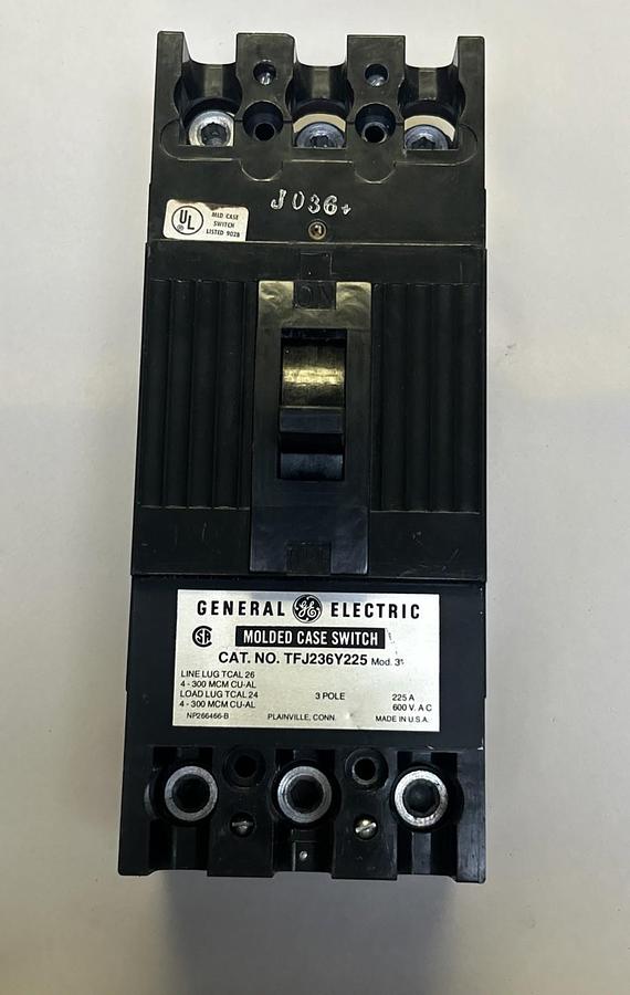 Used GENERAL ELECTRIC,TFJ236Y225,CIRCUIT BREAKER 225A 600V 3P