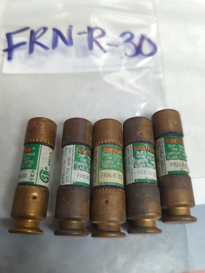 Used COOPER BUSSMANN,FRN-R-30,FUSETRON 30 AMP FUSE LOT OF 5 PRE-OWNED