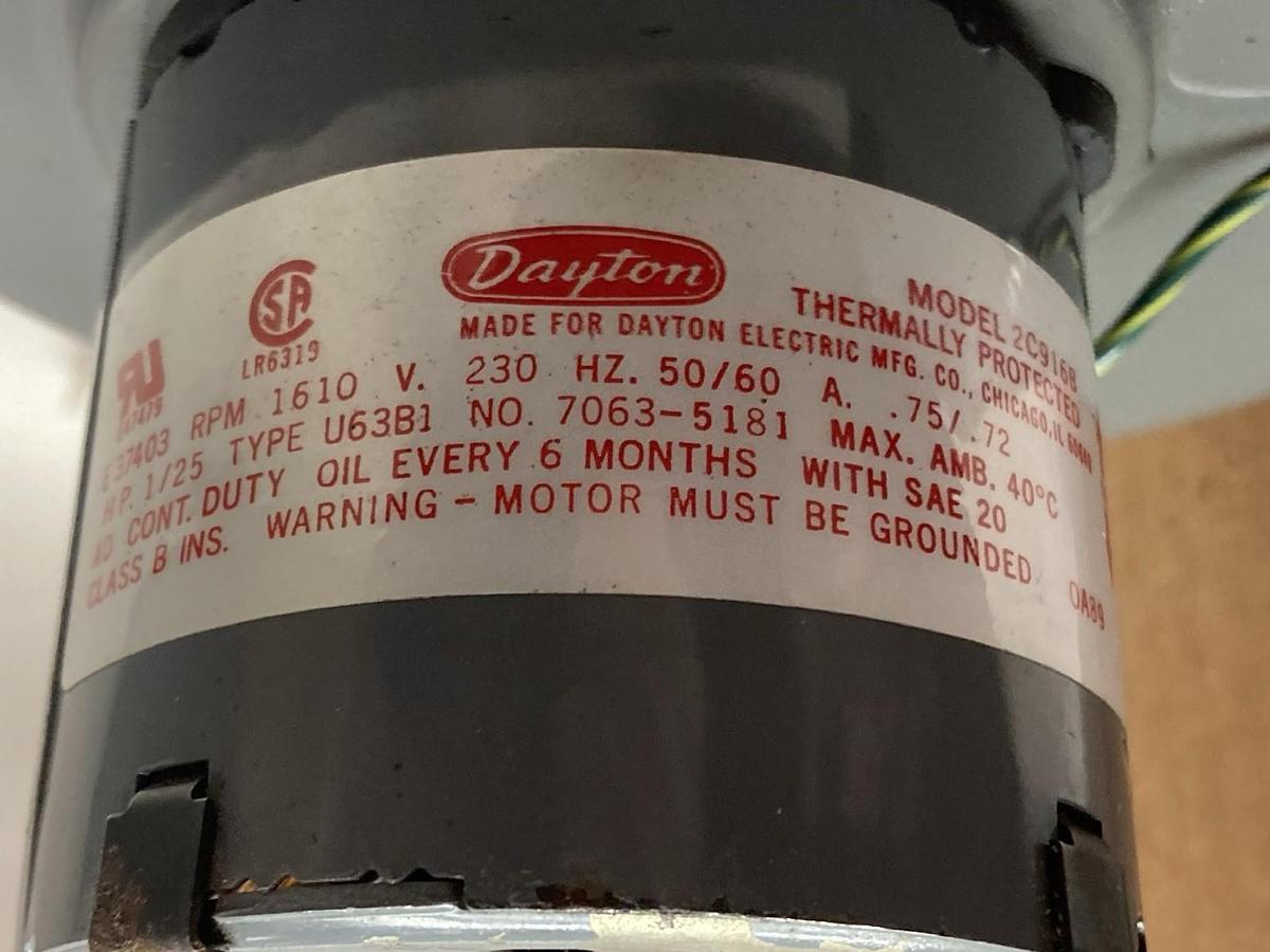 Used Dayton,U63B1 7063-5181,Blower Fan 1610RPM 1/25 HP 230V 50/60Hz