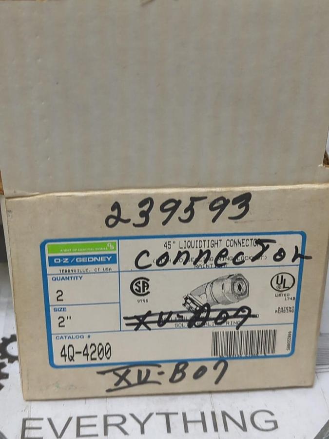 O-Z GEDNEY,4Q-4200,2 INCH 45 DEG LIQUID TIGHT CONDUIT CONNECTORS BOX OF 2 NEW
