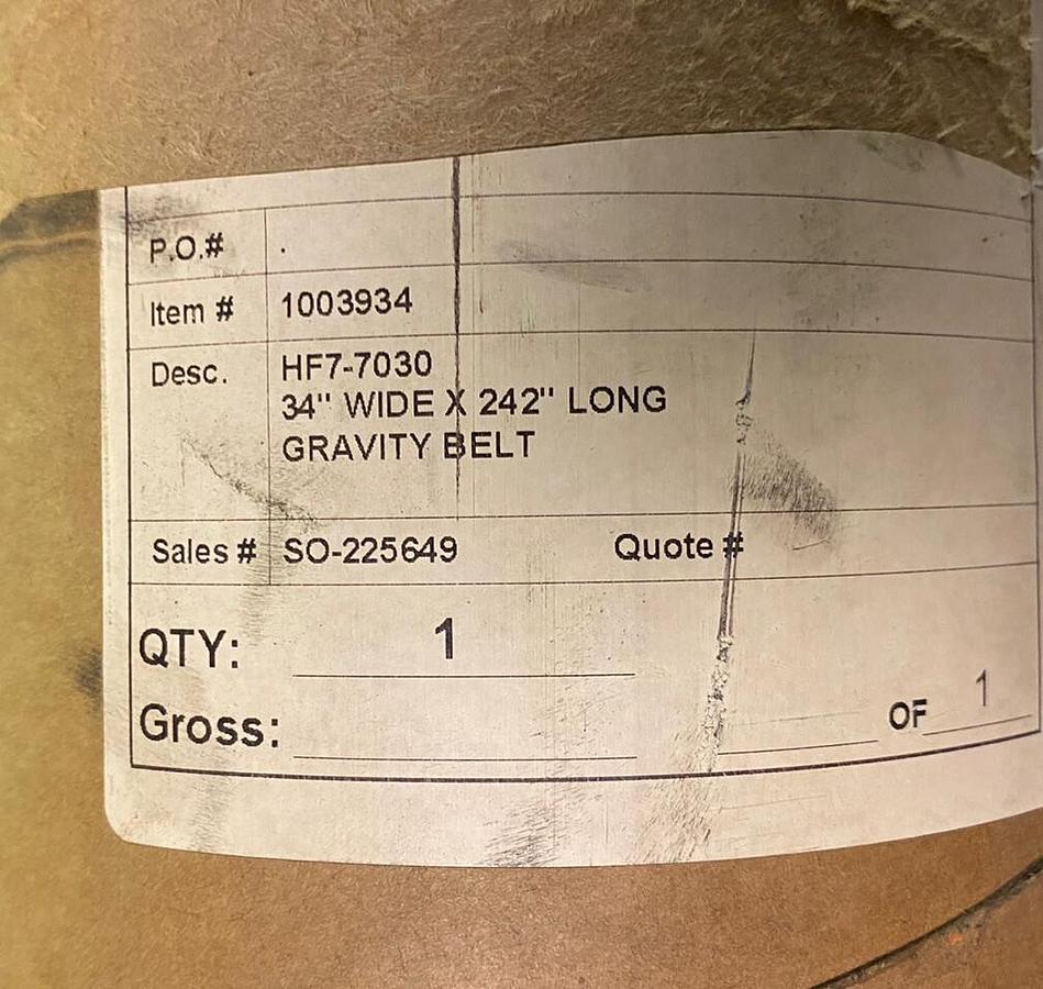 Used BDP,HF7-7030, 34INCH WIDE X 242INCH LONG GRAVITY BELT NOS