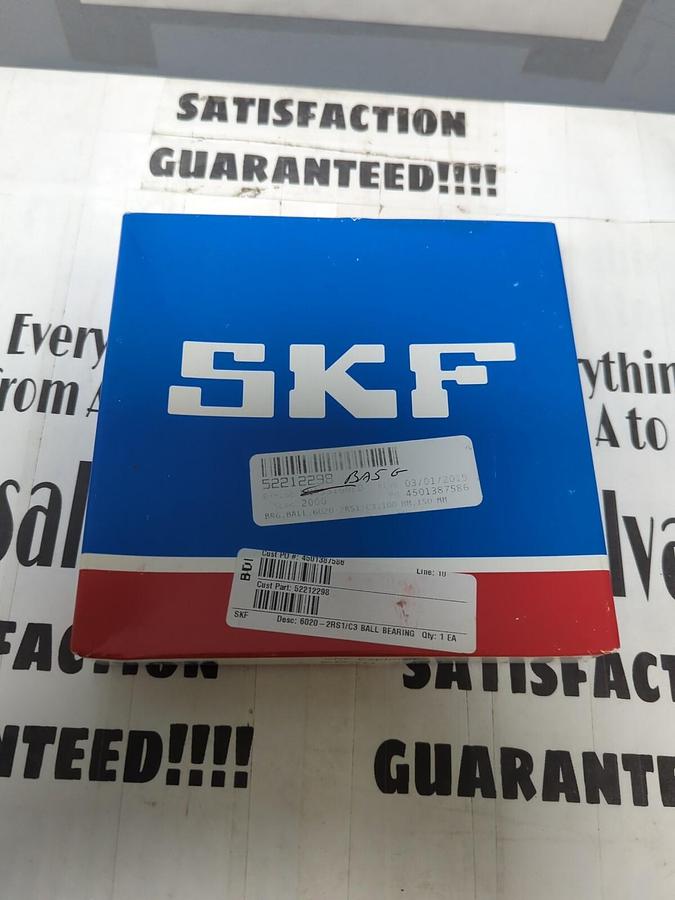 SKF,6020-2RS1/C3,DEEP FROOVE BALL BEARING 100MMX150MM NOS