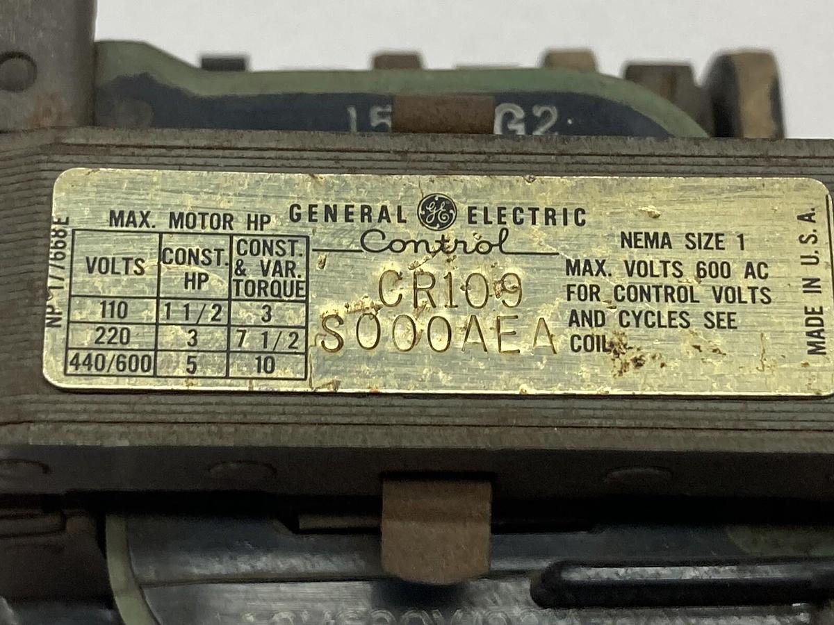 Used General Electric,CR109S000AEA,Nema Size 1 Motor Starter 600VAC