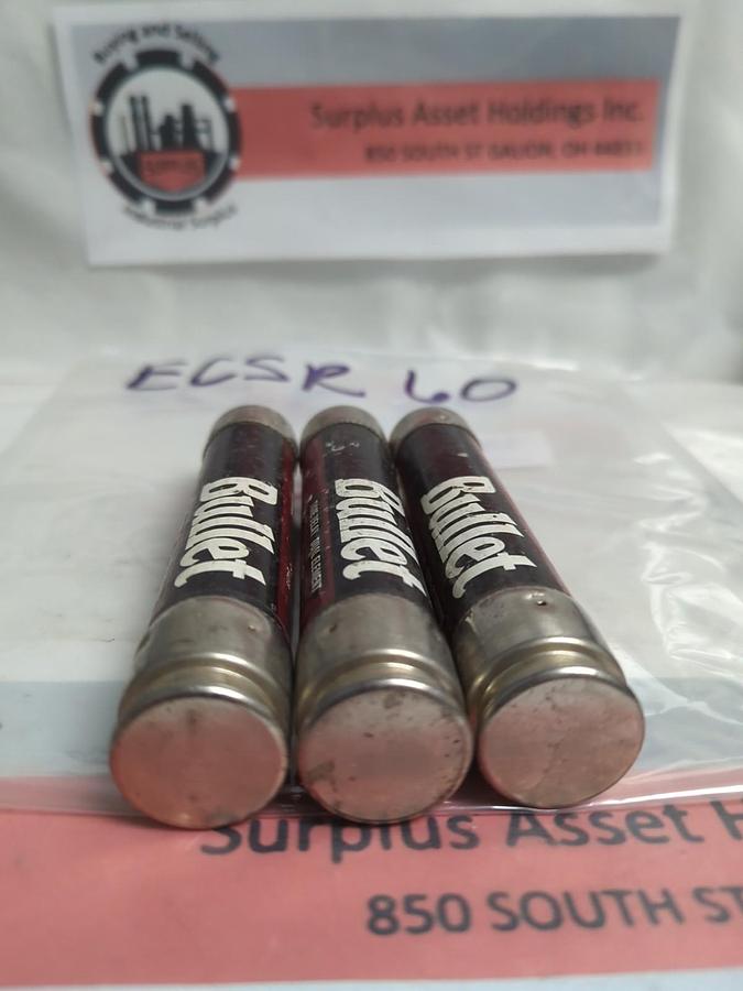 Used EDISON,ECSR-60,BULLET TIME-DELAY 60 AMP FUSE LOT OF 3 PRE-OWNED