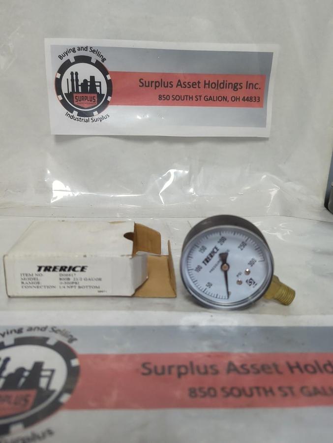 TRERICE,D06917,PRESSURE GAUGE 2.5 INCH FACE 1/4 INCH LM 0-300 PSI NOS