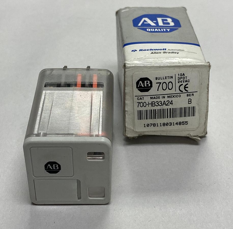 ALLEN BRADLEY,700-HB33A24,SER B GENERAL PURPOSE RELAY 3-POLE 15A 24V NOS