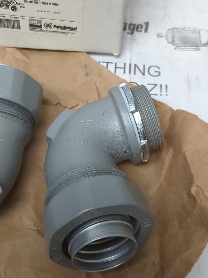 APPLETON,ST-90150,1-1/2 INCH 90 DEG LIQUID TIGHT CONDUIT CONNECTORS BOX OF 2 NEW
