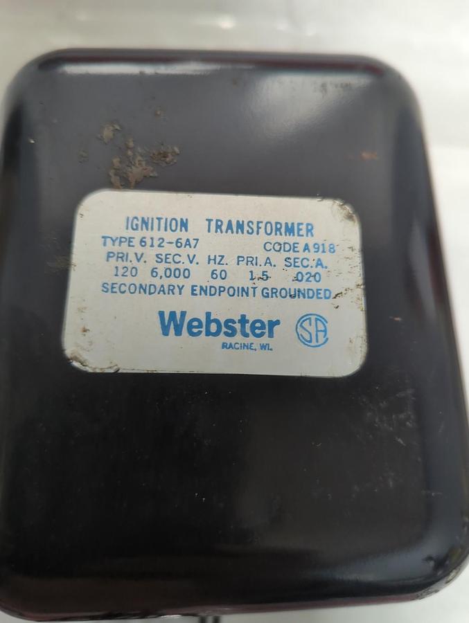Used WEBSTER,612-6A7,IGNITION TRANSFORMER PRE-OWNED
