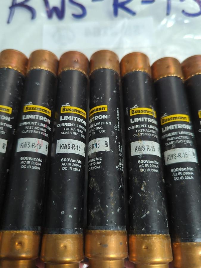 Used COOPER BUSSMANN,KWS-R-15,LIMITRON 15 AMP FUSE LOT OF 10 PRE-OWNED